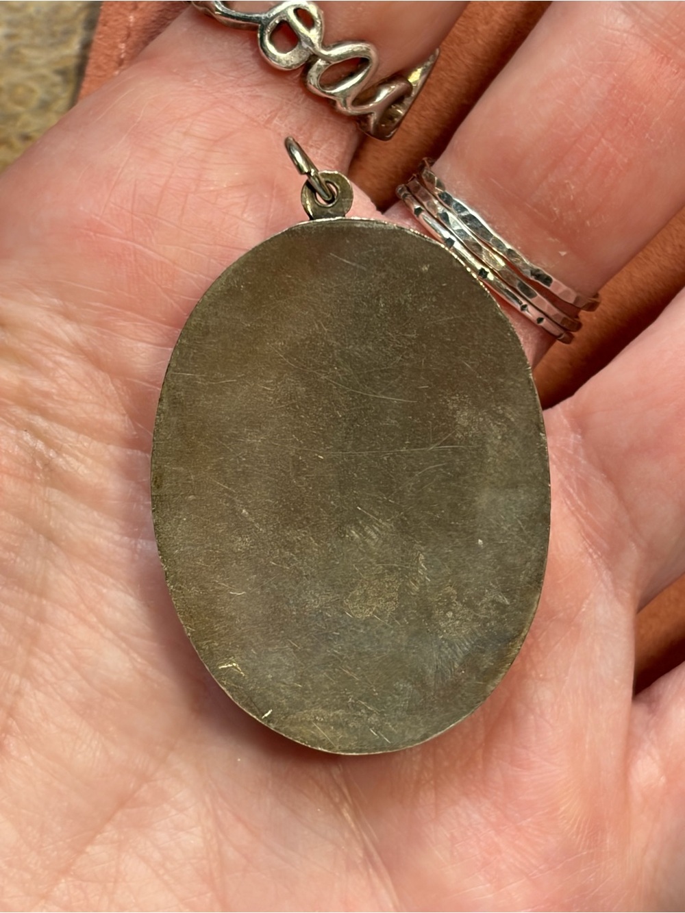 Art Nouveau Antique Leaf Foliage With Purple Paste Stones Large Oval Pendant - Picture 9 of 13